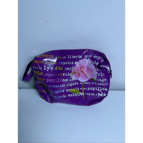 Incidence Women’s Patent Faux Leather Floral Print Purple Makeup Toiletry Bag - Picture 7 of 10